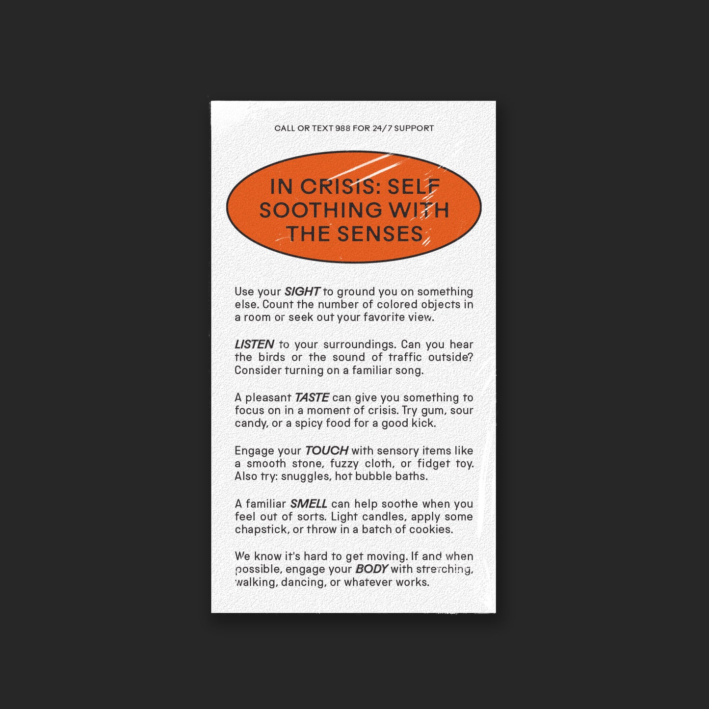 Self Soothing Touch Crisis Card
